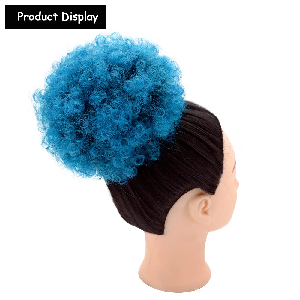 Yinmei Baibian Ombre Blue Afro Puff Drawstring Ponytail Short Ponytail High Puff Bun Hair Piece Kinky Curly Clip In On Updo Hair