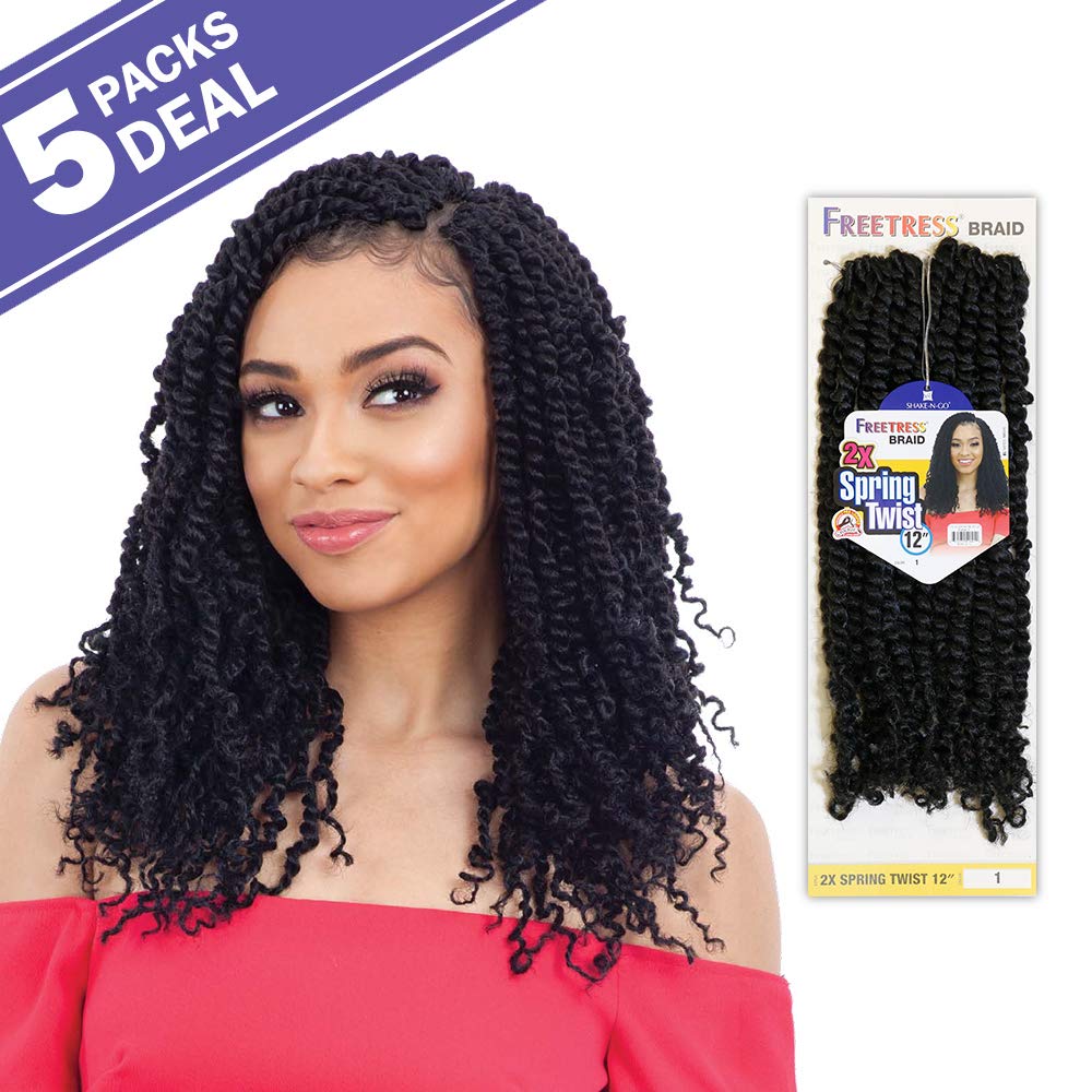 Multi Pack Deals! Freetress Crochet Braids 2X Spring Twist 12'' (5-Pack, T30)