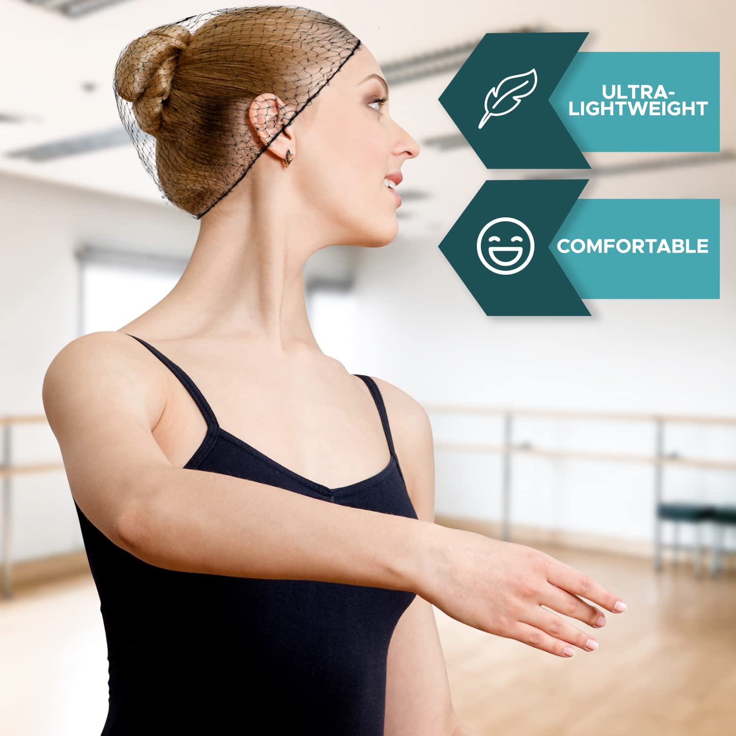 Safeko Hair Nets 144 Pcs, Individually Wrapped, Lightweight Nylon Hairnets, Latex-Free | Black, Regular (21'')