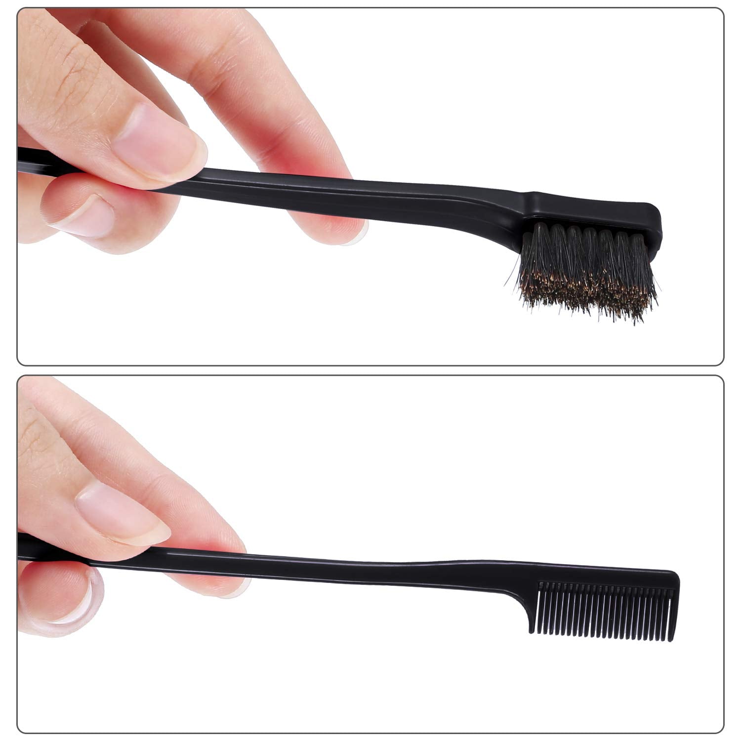 BBTO 2 In 1 Double Sided Hair Edges Brushes and Combs Combo Pack - Smooth Grooming and Edge Control (Rose and Black)