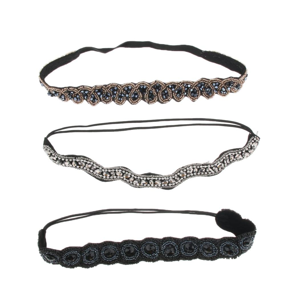 ATORSE?3pcs/Pack Women Beaded Elastic Headband Rhinestone Hair band Handmand Wedding Hairband Hair Accessories