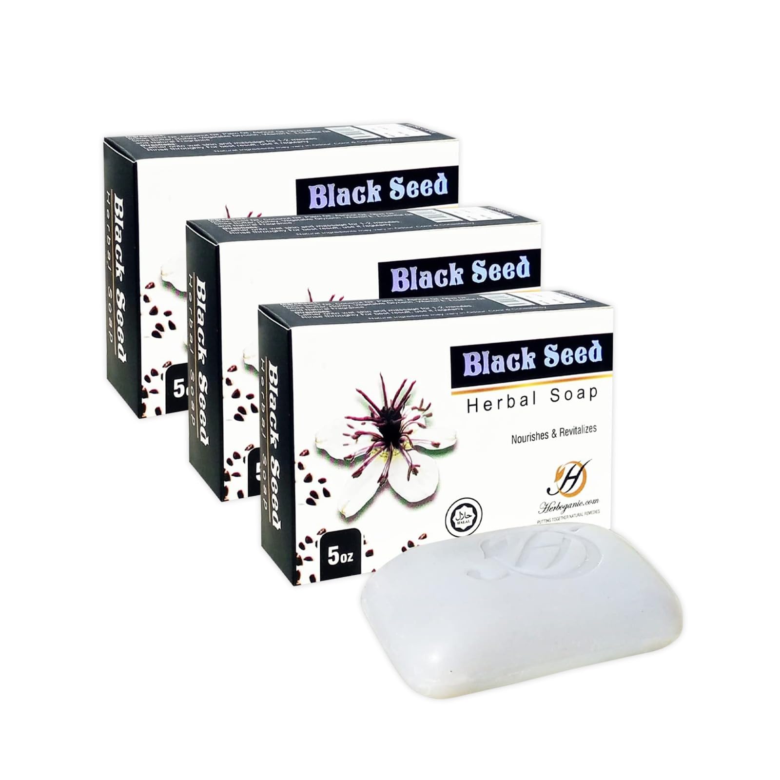 HERBOGANIC Black Seed Herbal Soap | Pack of 3 of 5oz soap Bar | Natural Bar Soap for Face and Body | Hydrating and Nourishing | 