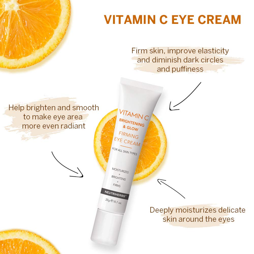 Neutriherbs Eye Cream Vitamin C Eye Gel For Dark Circles, Eye Bags, Puffiness, Eye Massage Under Eye With Hyaluronic Acid, 20G E