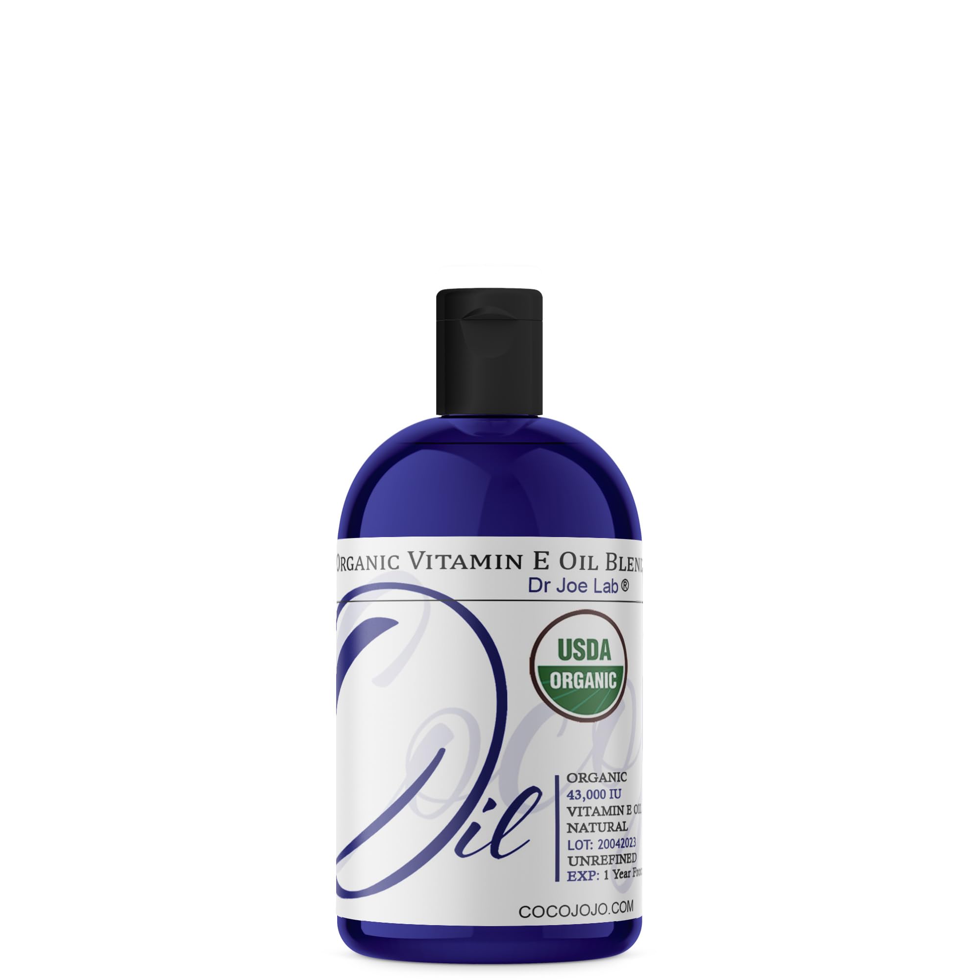 Dr Joe Lab Organic Vitamin E Oil - USDA Certified 100% Natural, 43,000 IU Non-GMO Vegan Cruelty-Free For Face Skin Hair Body Nai