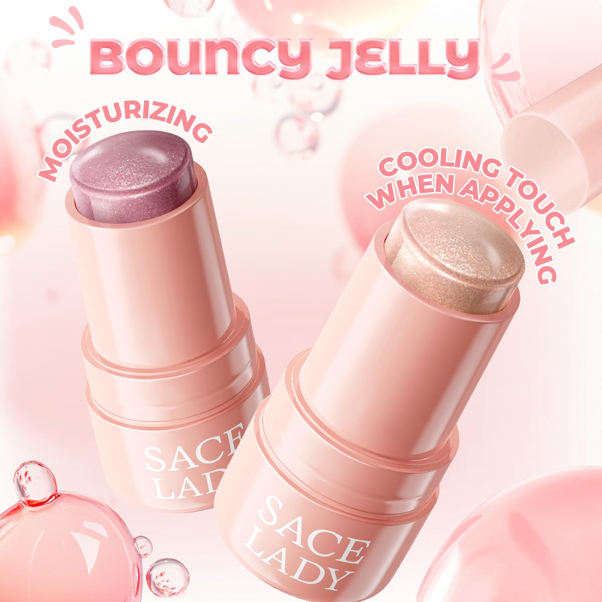 SACE LADY Jelly Highlighter Stick, Face Glow Sticks with Watery Radiant Finish, Easy Blend & Long Lasting, Multi-Use Cream Highl