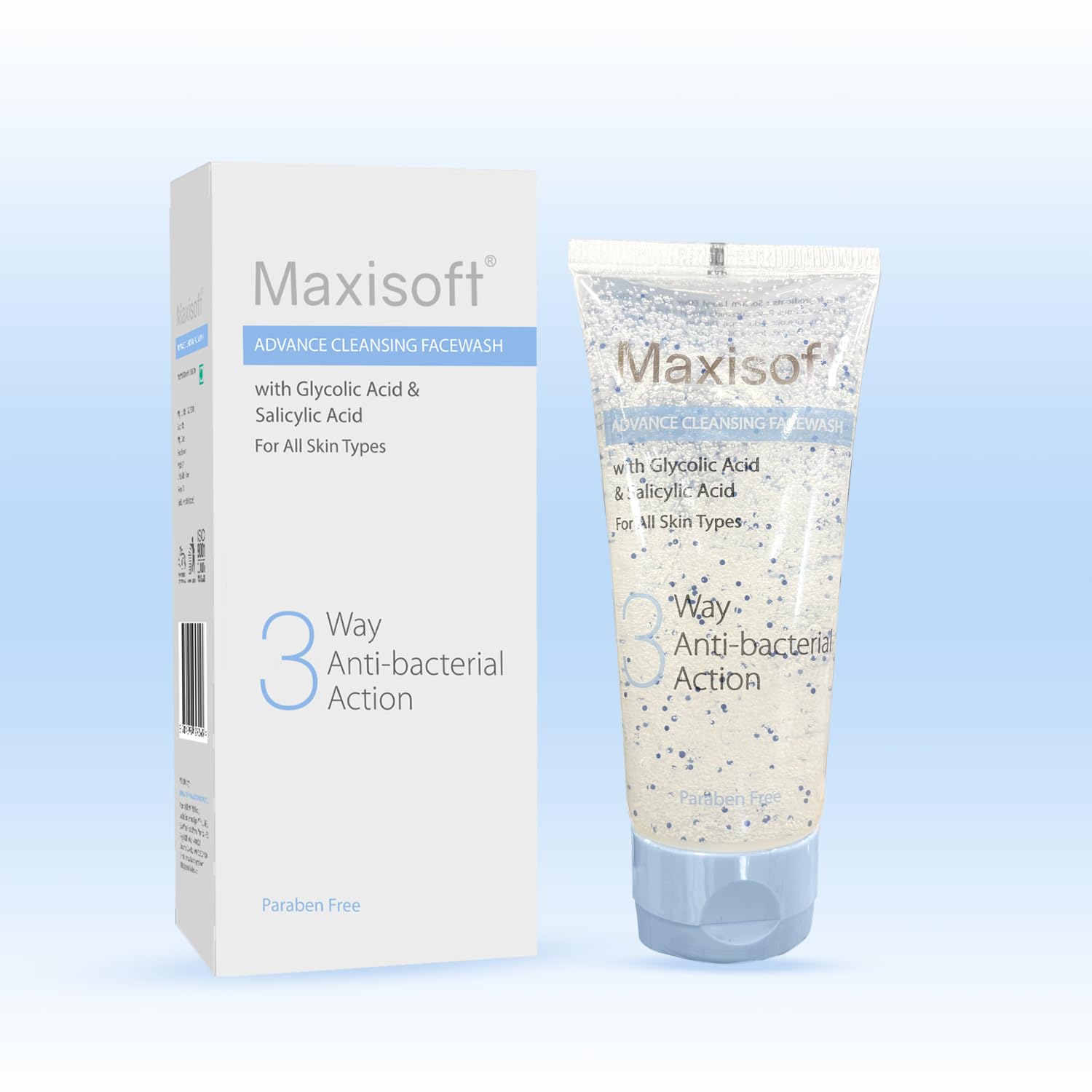 Maxisoft 3 Way Antibacterial Face Wash 100 Ml | With Kukui Nut Oil, Salicylic Acid 0.5%, Jojoba Oil, Apricot & Tea Tree Oil | Su