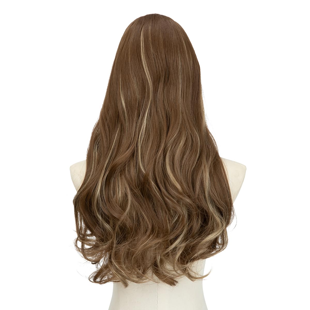 Sarla Clip In U Part Hair Extensions Synthetic Long Wavy Curly Thick Full Head Hairpiece For Women Brunette/Ash Blonde Highlight