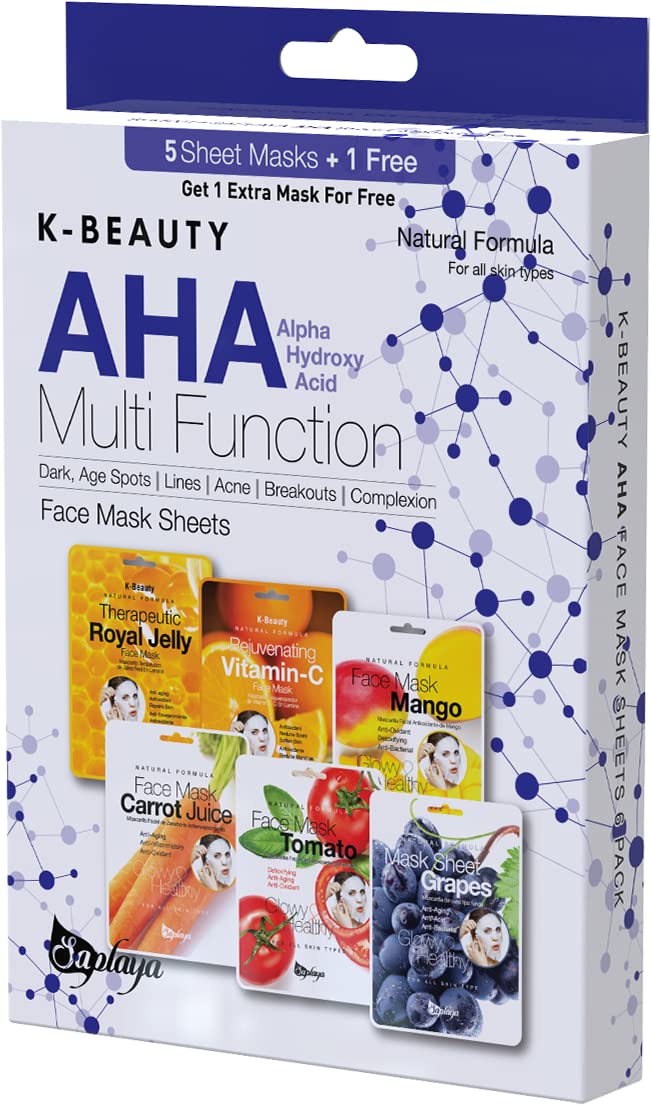 Saplaya K-Beauty Facial Skincare Natural Beauty Multi-Pack Face Sheet Masks Balanced Skin Care Made In South Korea (Aha (Royal J