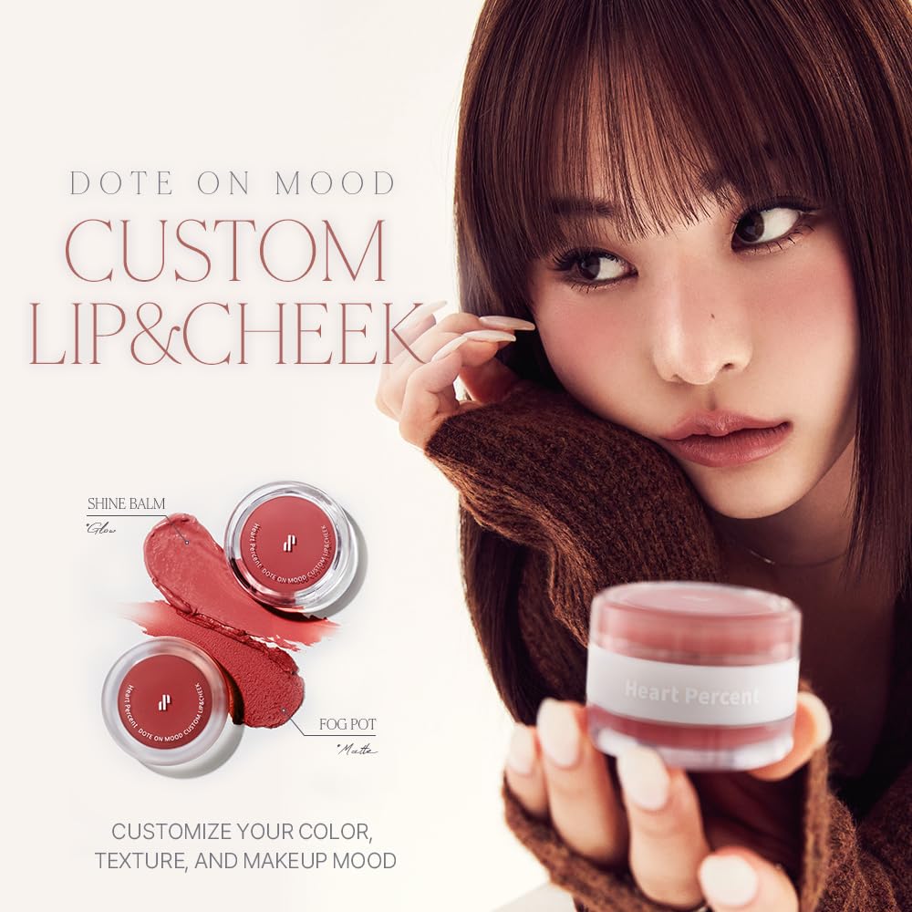 Heart Percent Dote On Mood Custom Lip & Cheek, Matte (Fog Pot) + Glow (Shine Balm) Dual Type Multi-use Blush & Lip Tint [#04. So