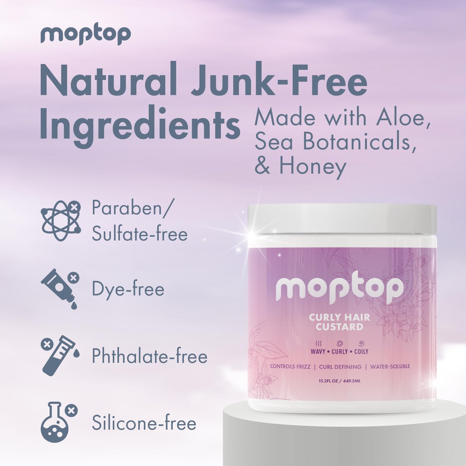 MopTop Curl Custard Gel for Fine, Thick, Wavy & Kinky-Coily Hair - Anti Frizz Moisturizer, Curl Definer & Lightweight Activator