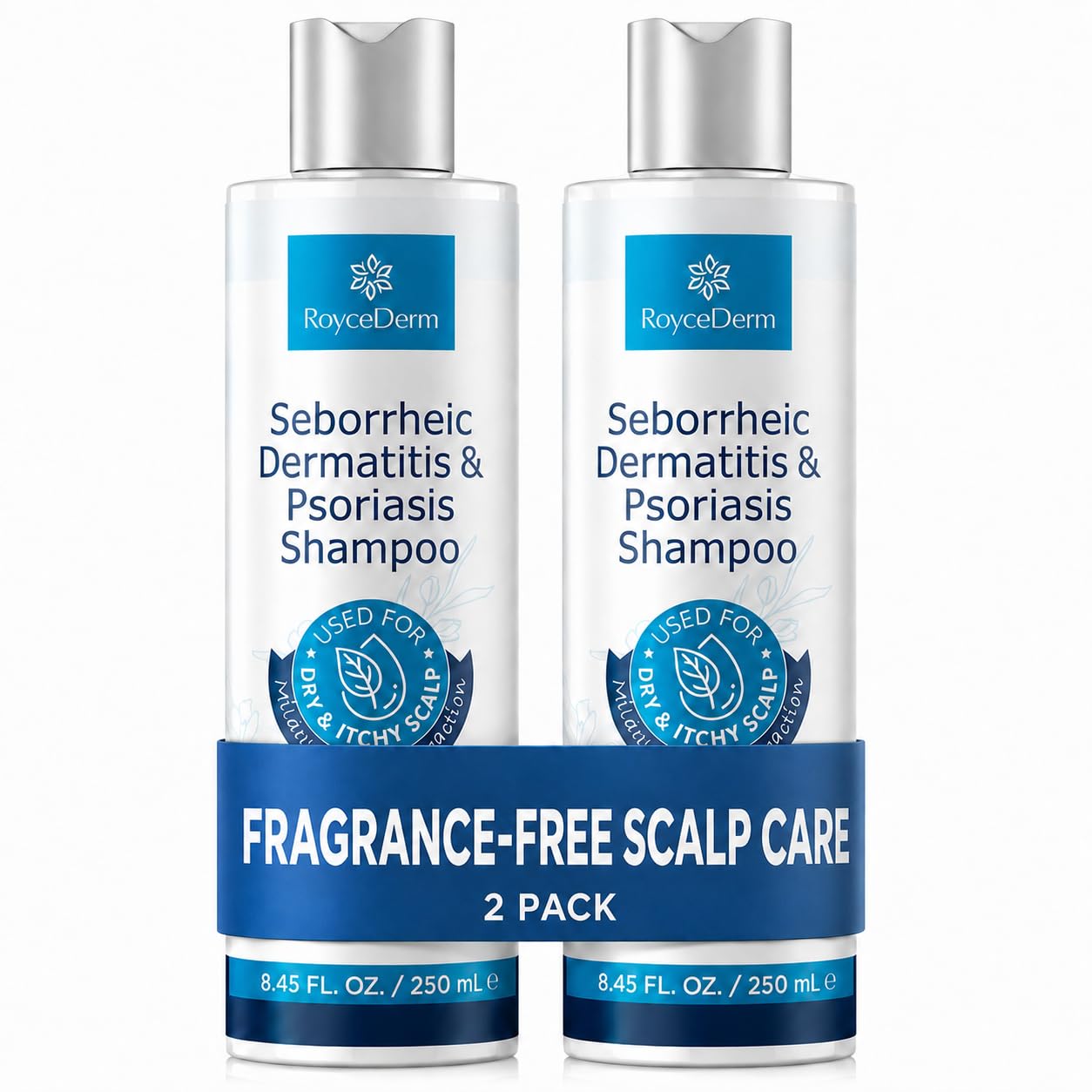 Roycederm Seborrheic Dermatitis & Psoriasis Shampoo 2 Pack  Medicated Dandruff Shampoo with Salicylic Acid, Helps Relieve Itchy