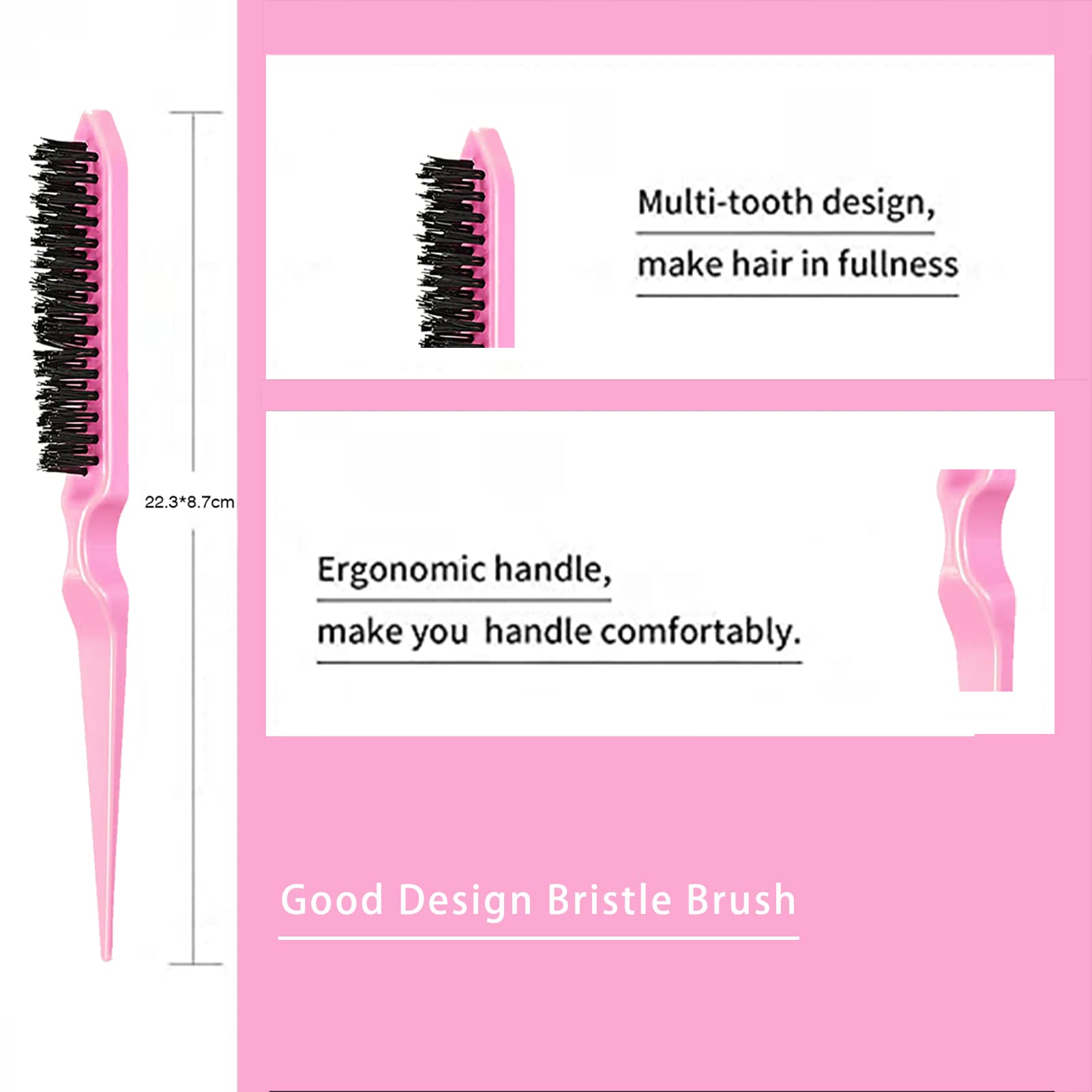 12 Pieces Hair Styling Comb Hair Brush Set, Nylon Teasing Hair Brush Rat Tail Comb With Duckbill Clips, Double Sided Edge Brush