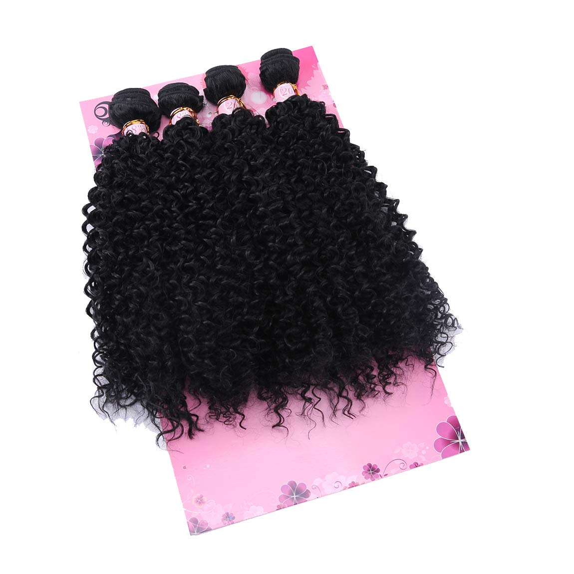 FRELYN Kinky Curly Synthetic Hair Weave Bundles 18-20 Inches 4 Pack Black Color