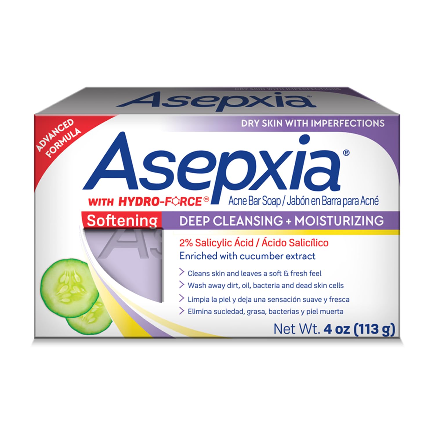 Asepxia  Softening Acne Bar Soap with Cucumbers & 2% Salicylic Acid  4 oz