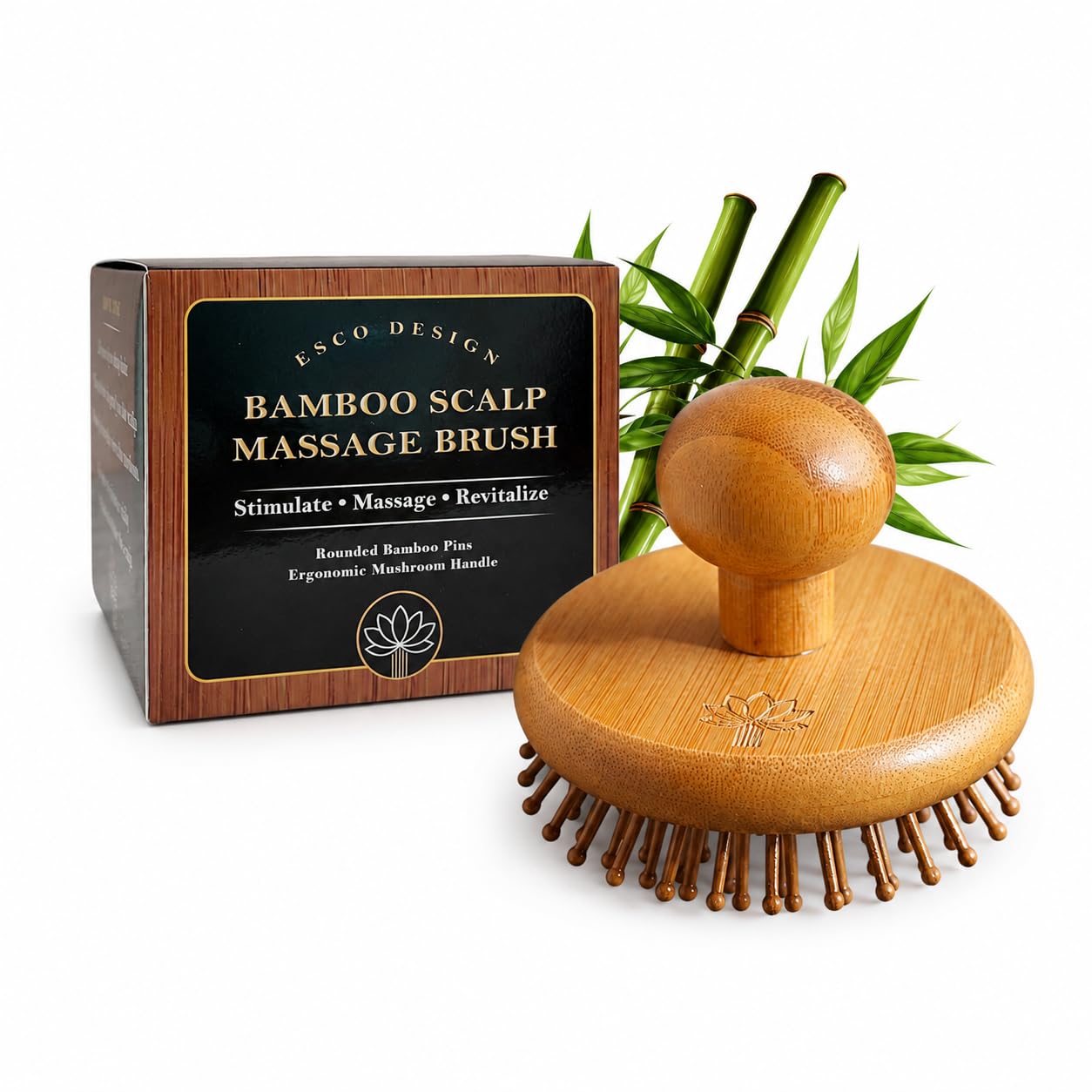 ESCODESIGN Bamboo Hair Brush, Scalp Massager, Hair Growth, Head Massager, Detangling Brush