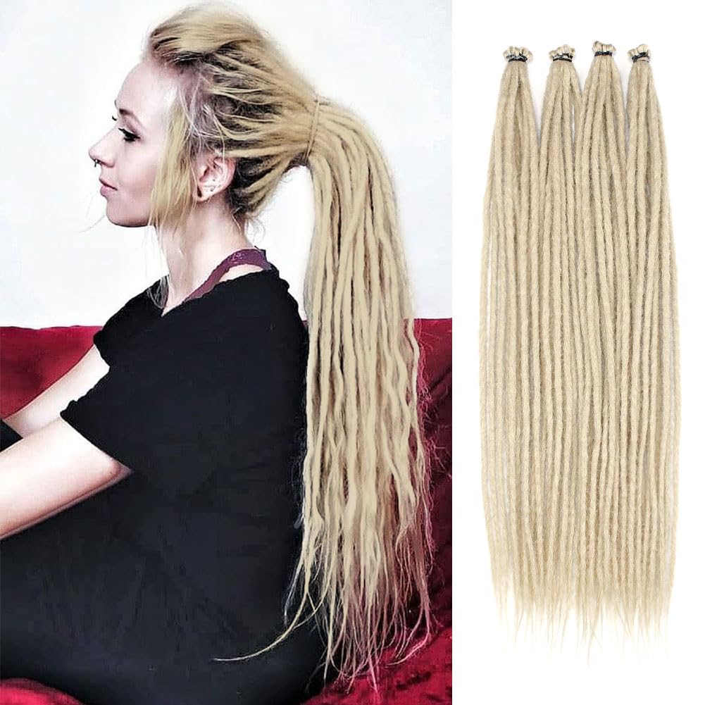 Kraler Dreadlock Extensions, 22 '' 613 Blonde Synthetic Crochet Dreads Extensions 100% Handmade Single Ended Dreads Thin 0.6cm W