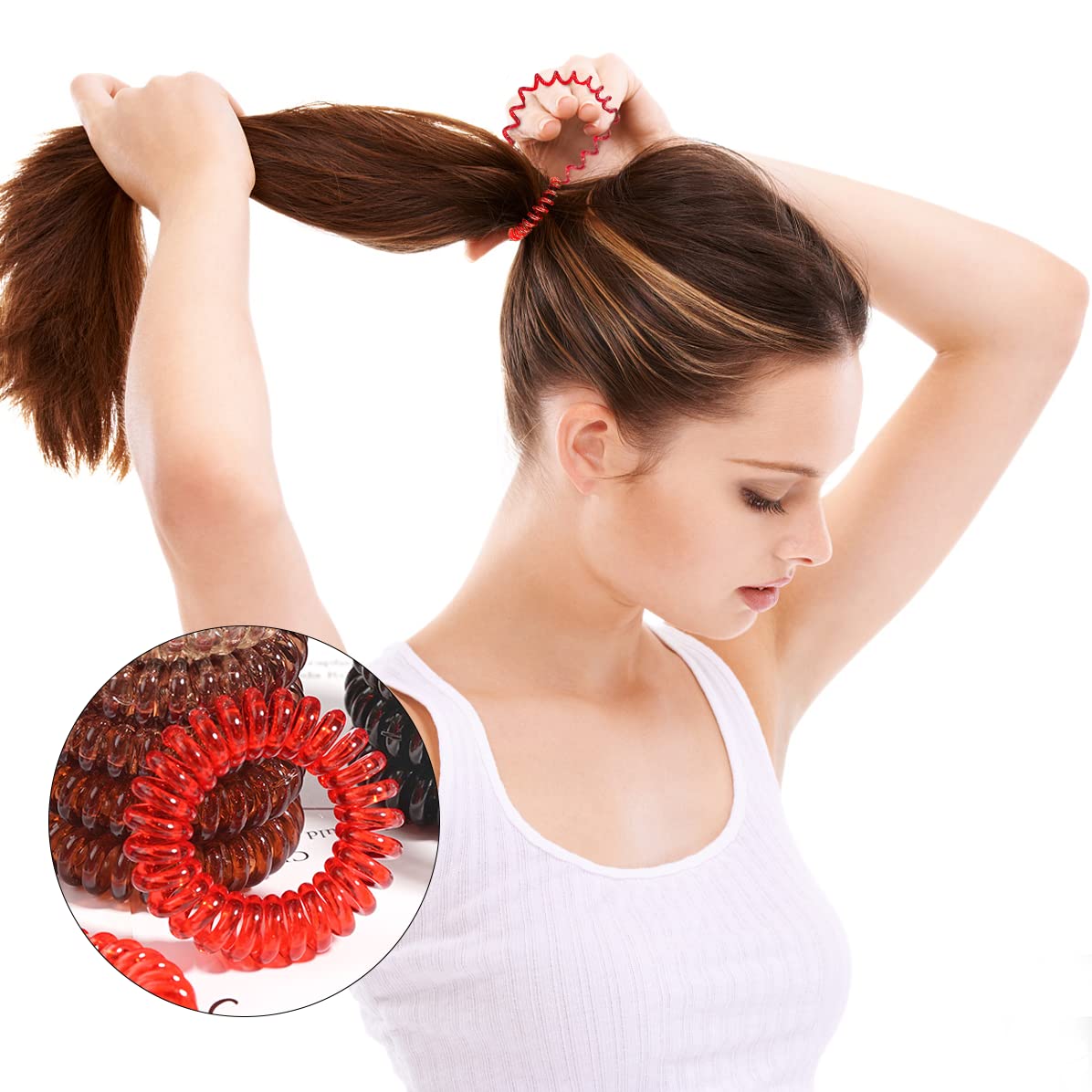 Transparent Spiral Hair Ties, Ded 24 Pcs No Crease Coil Hair Ties, Phone Cord Hair Ties, Ponytail Holder Hair Coils Elastic Hair