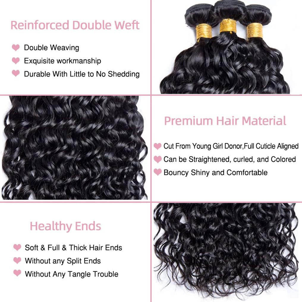 Human Hair Bundles Water Wave 3 Bundles 26 28 30 Inch 10A Brazilian Virgin Water Wave Bundles Human Hair For Women Wet And Wavy