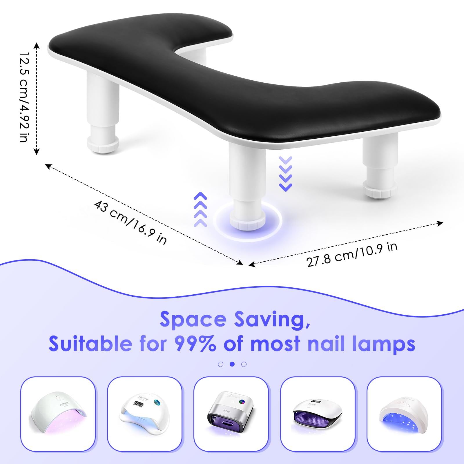 Manicure Arm Rest For Nails Tech: U-Shaped Adjustable Nail Armrest - Black Pu Leather Hand Stand Rest For Manicurists