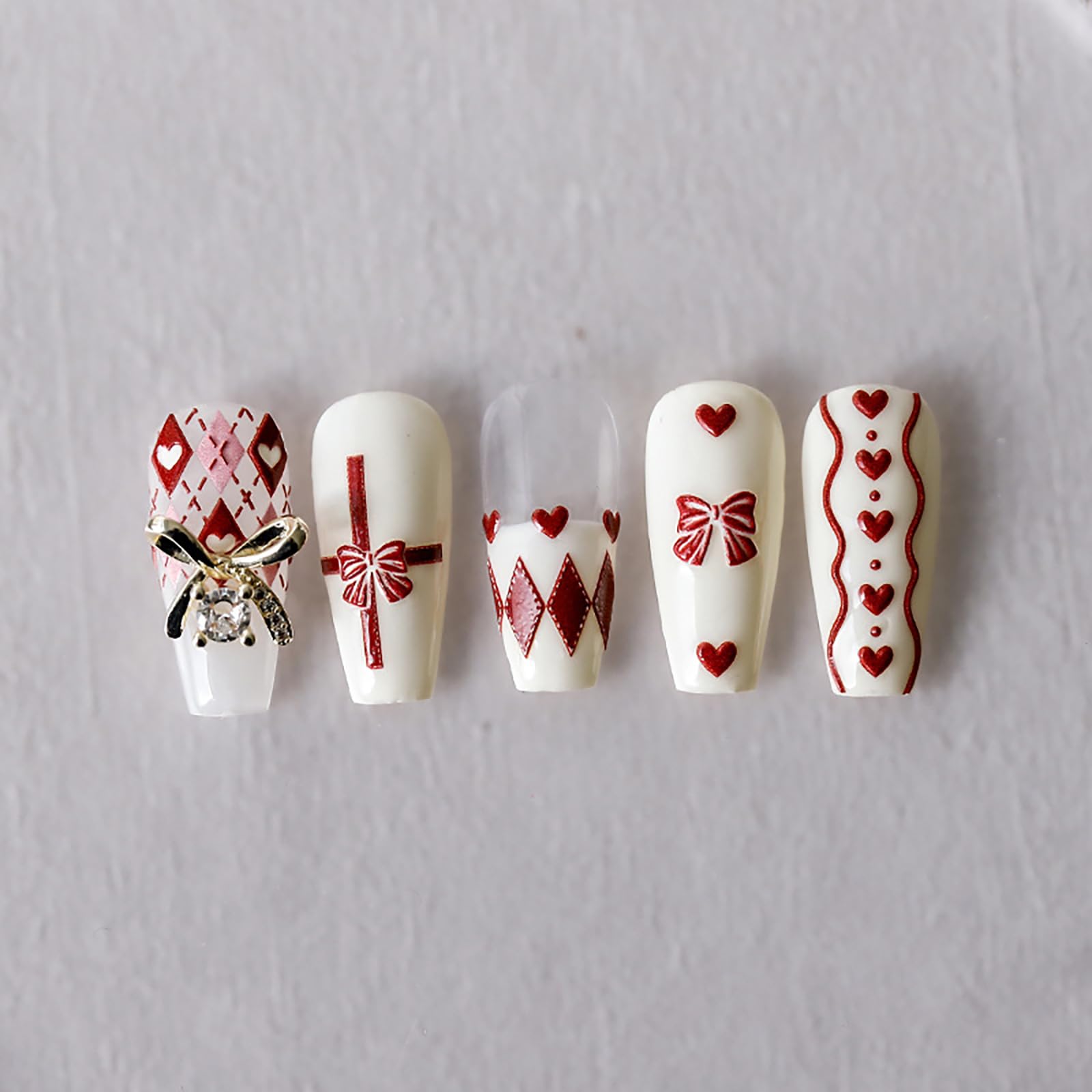 Bow Valentine'S Day Nail Art Stickers Decals 5D White Red Heart Nail Stickers Exquisite Red Heart Design Valentine'S Day Nail De