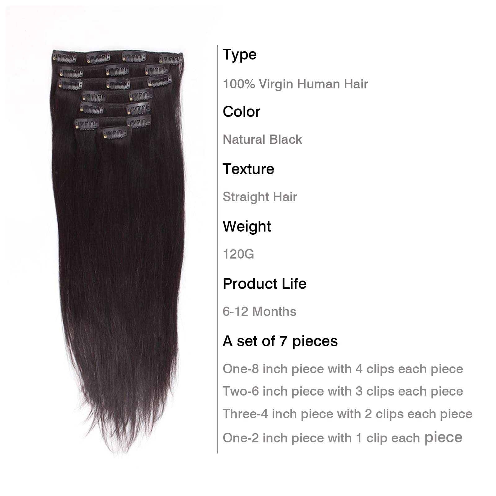 ABH AmazingBeauty Hair 22 Inch Silky Straight Clip in Extensions Human Hair Premium Womens Straight Thick Virgin Remy Hair Exten
