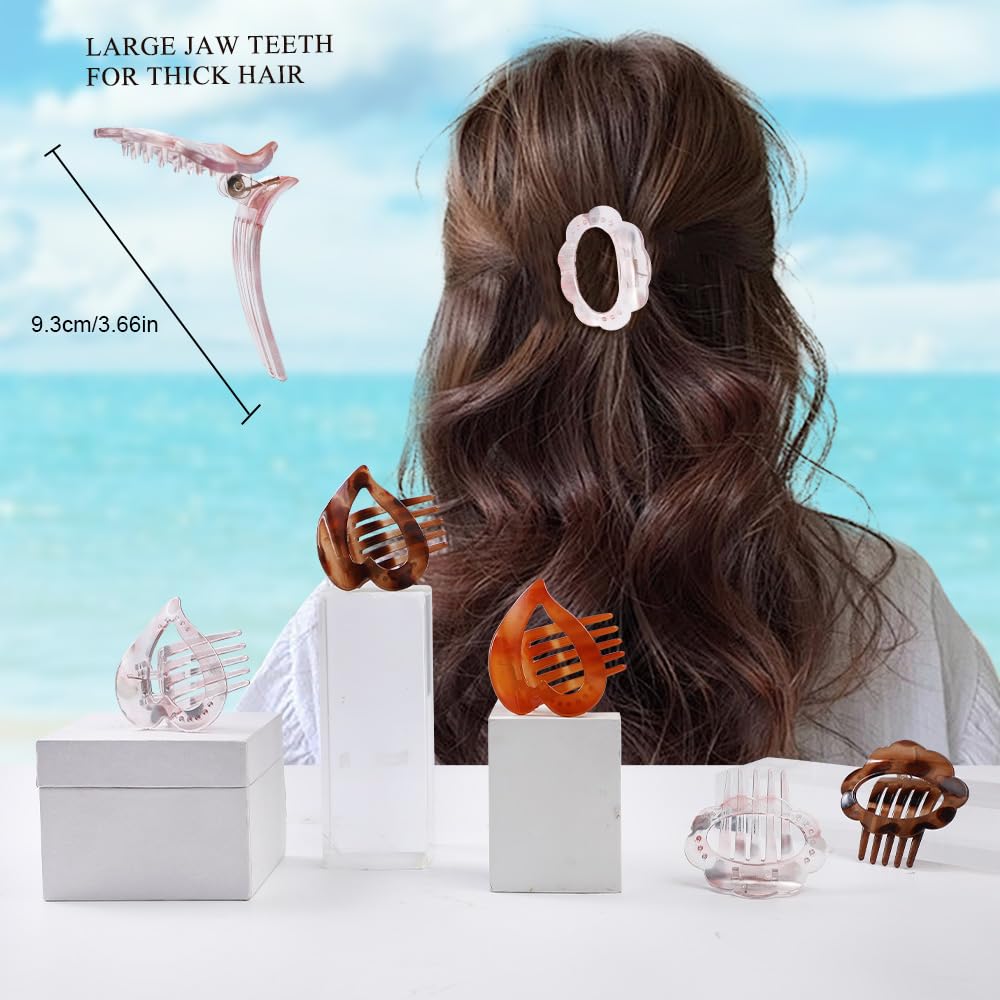 6Pcs Flat Hair Clips for Women,Volume Flat Top Heart Brown Clip for Thick or Thin Hair,Picura Large Hair Claw Clips Strong Hold