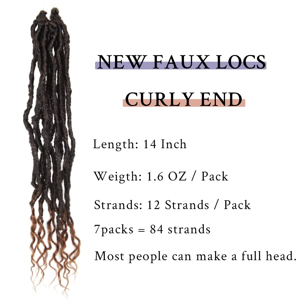 BOHOBABE 14 Inch New Faux Locs With Curly End 6 Packs Soft Locs Crochet Hair Short Natural Crochet Braids (6Packs,T30)