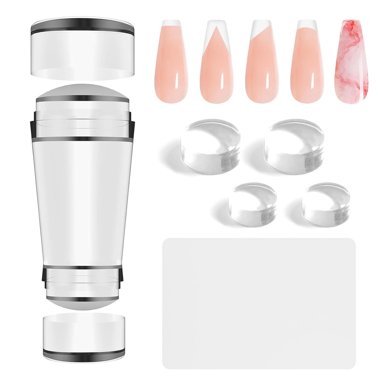 BlueZOO French Tip Nail Stamp 6Pcs Nail Stamper Replaceable Silicone Jelly Heads Kit, French Manicure Nail Stamping Polish Trans