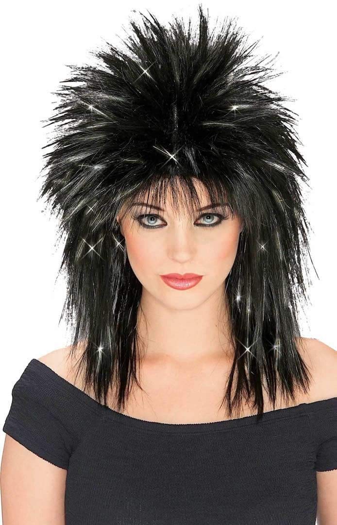 Rubies Women's Rocking Diva Wig With Tinsel, Black/Silver, One Size