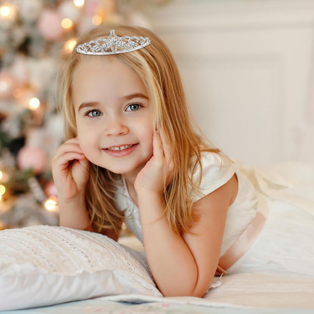 Cinaci 8 Pack Silver Metal Sparkly Glitter Rhinestone Crown Headbands Wedding Prom Birthday Party Princess Hair Tiaras Clasps Ac