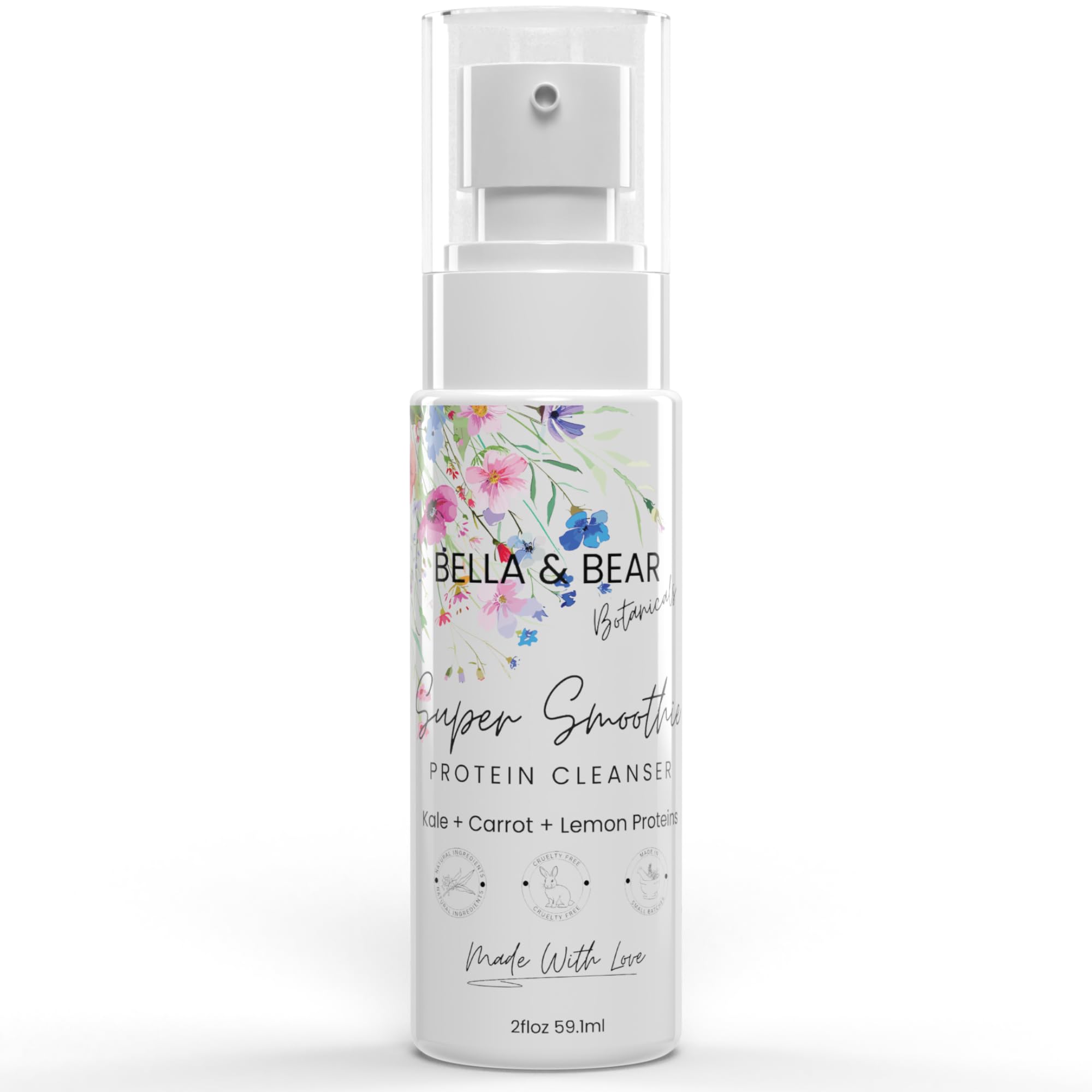 Bella and Bear Super Smoothie Protein Cleanser for All Skin Types  Gentle Hydrating Face Wash with Kale, Carrot & Lemon Protein