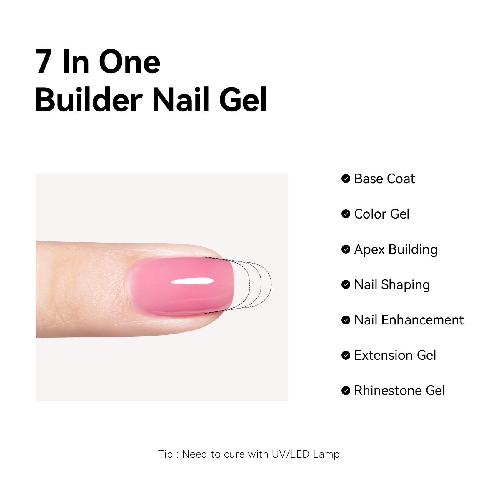 Maychao 15Ml Builder Nail Gel 7 In 1 Builder Strengthener Gel Nail Polish For Nail Extension, Hard Gel Builder Base Gel Rhinesto