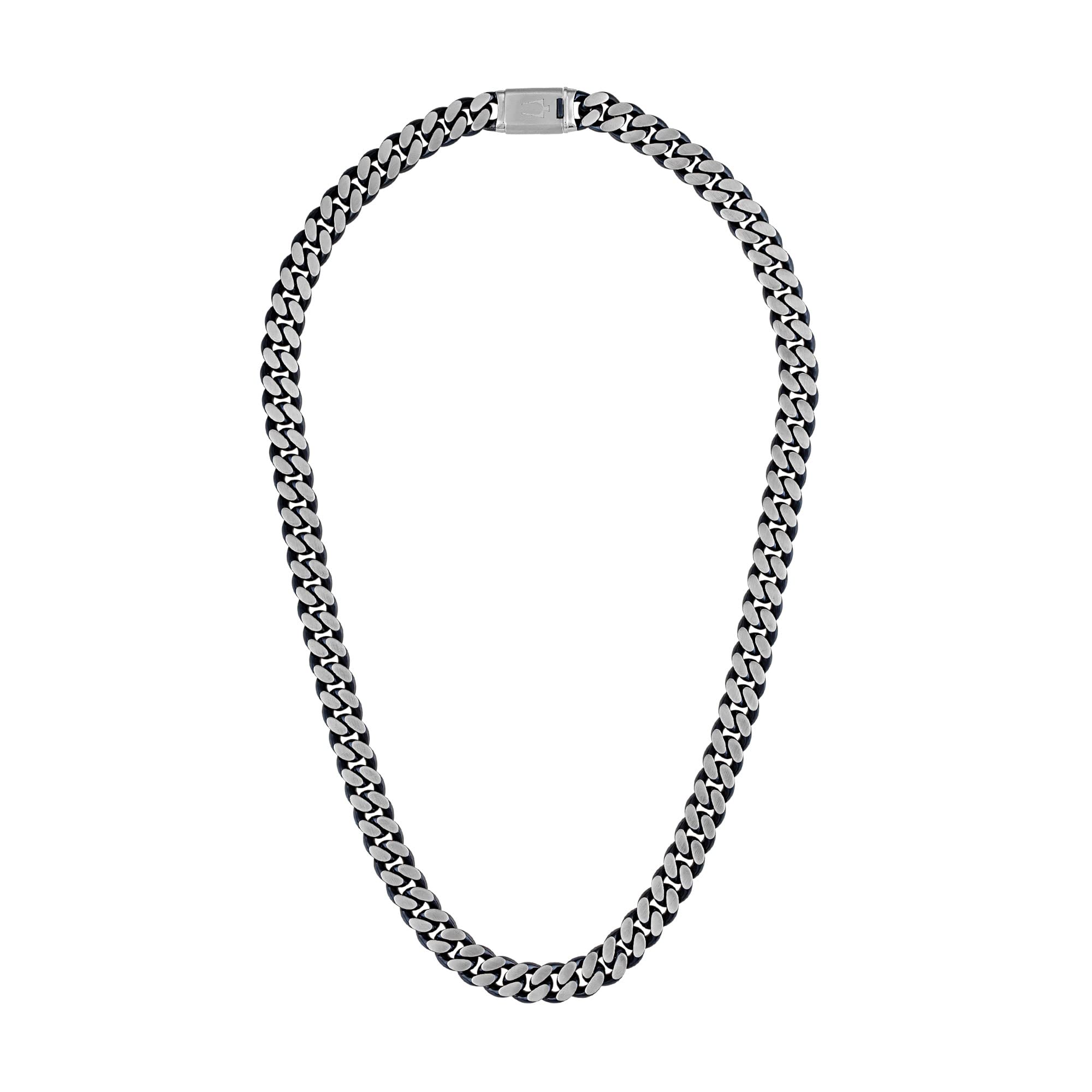 Bulova Jewelry Mens Classic 24mm Curb Chain Blue IP and Brushed Stainless Steel Necklace, Length 24 Style:BVC1054-SLSTNA