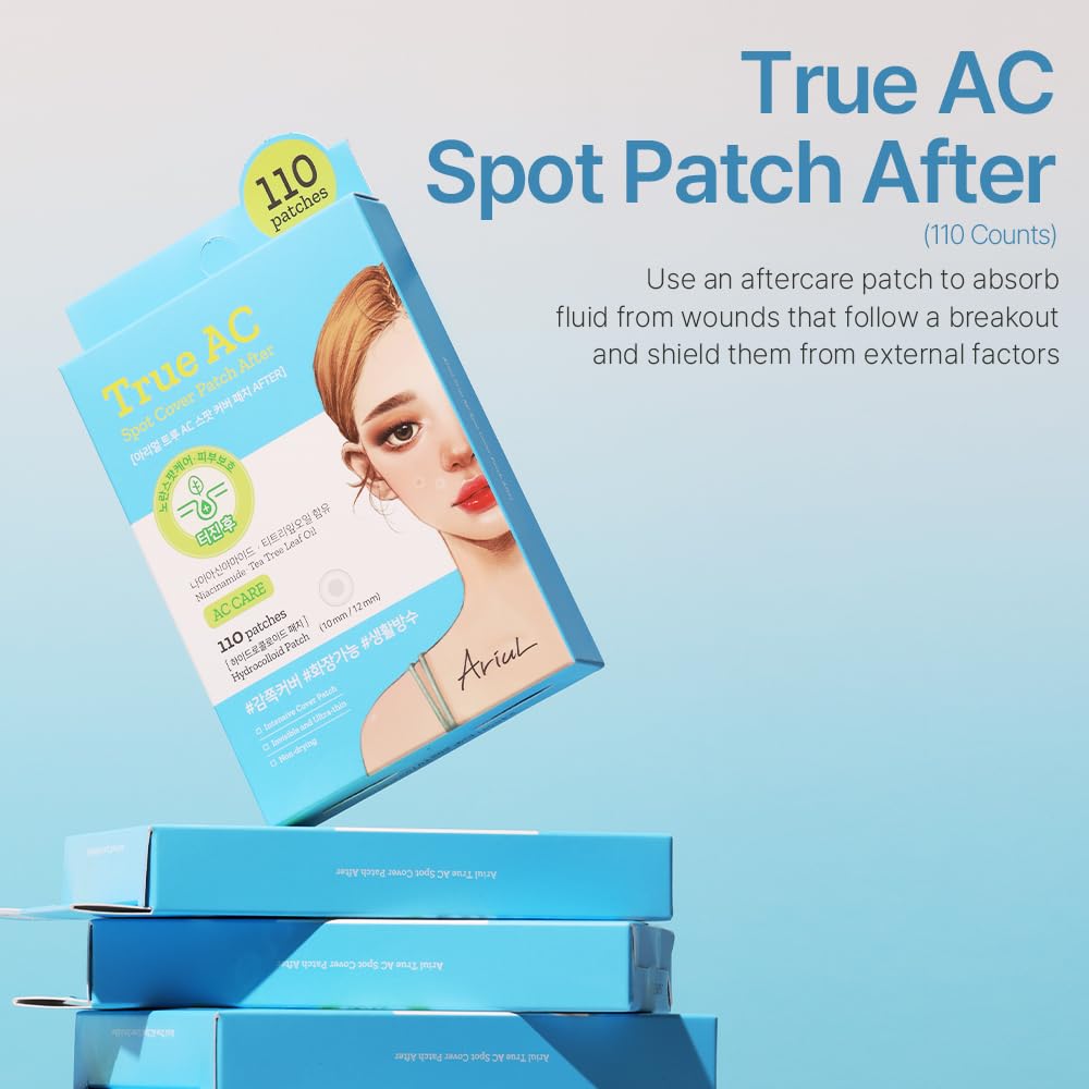 Ariul True AC Spot Cover After Care Patch, invisible patch, Hydrocolloid Acne Pimple Patches for Covering Zits and Blemishes (Ni