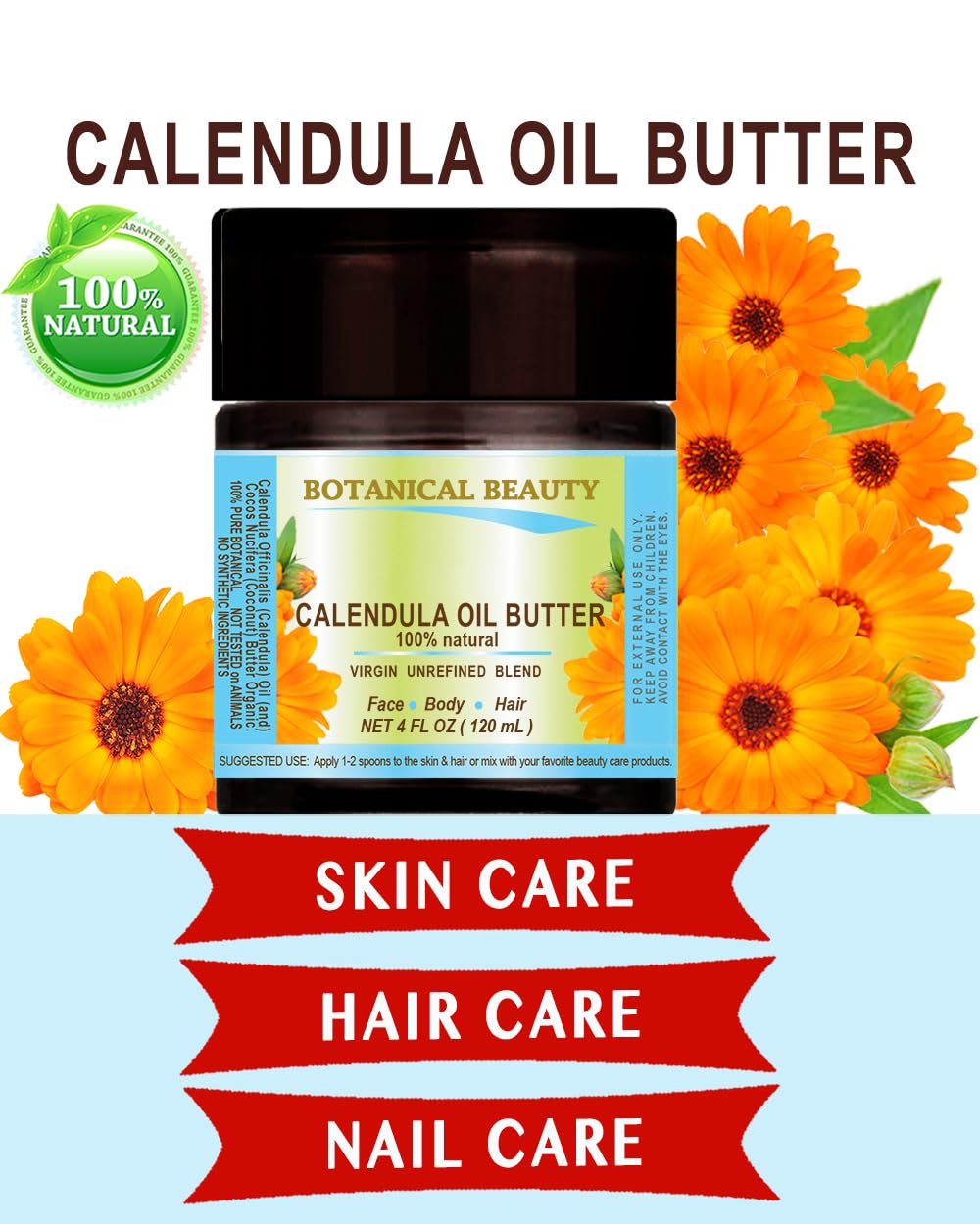 Calendula Oil Butter Calendula Officinalis Marigold Oil Butter 100% Pure Natural For Face, Skin, Body, Hair, Nails, Foot Care. F
