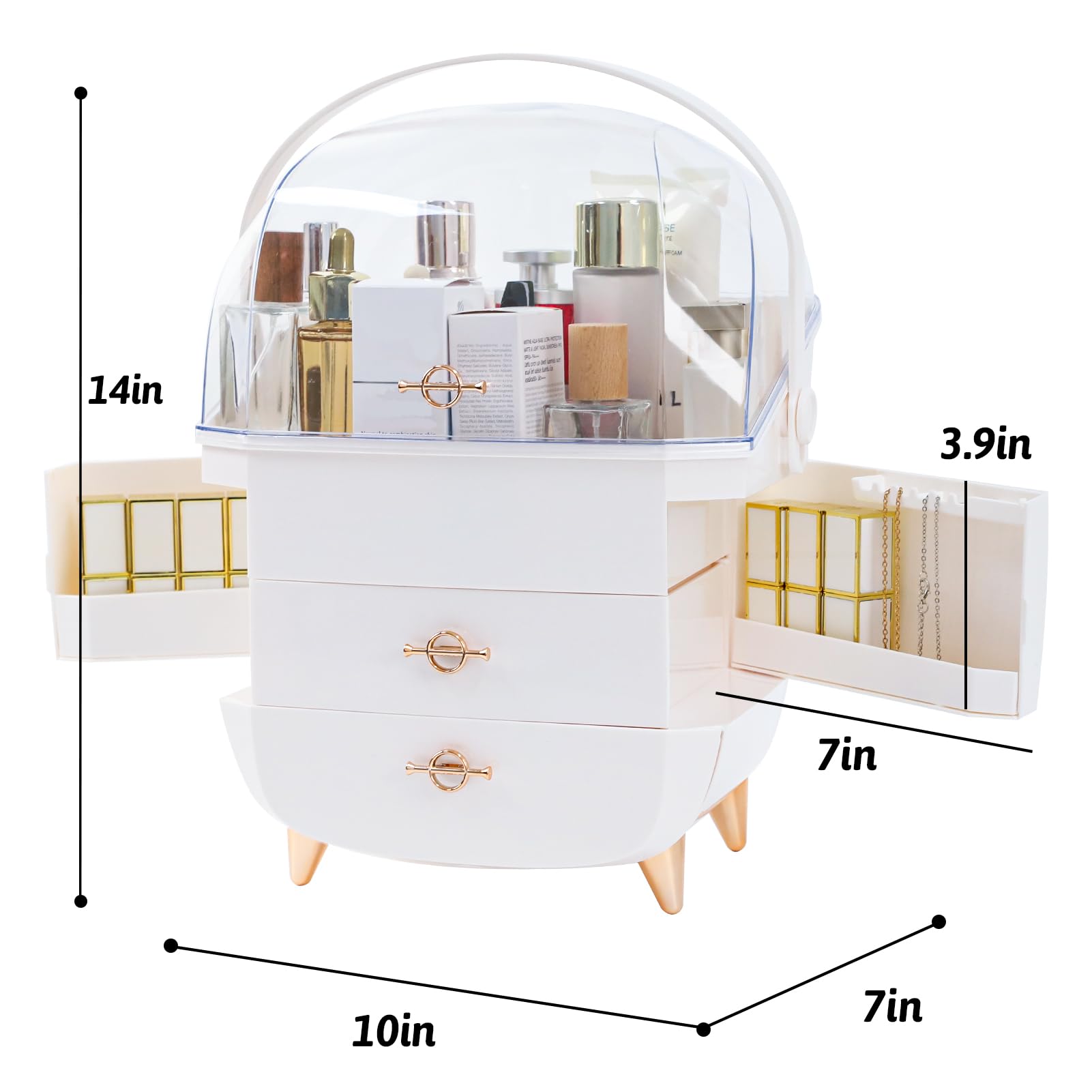 Ancaixin Makeup Organizer For Vanity, Portable Skincare Organizers With Lid And Drawers, Make Up Storage & Cosmetic Display Case