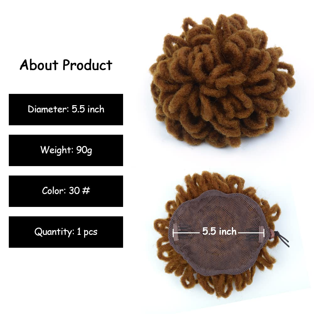 Yinmei Baibian Brown Dreadlocks Bun Afro Puff Drawstring Locs Ponytail Hair Braided Chignon Faux Loc Braids Buns Synthetic Clip