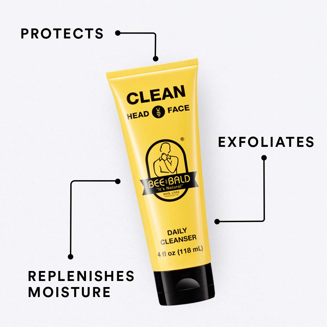 Bee Bald CLEAN - Daily Cleanser for Face and Head - Premium Facial Cleanser for Men and Women Too - Daily Face Wash Refreshes an
