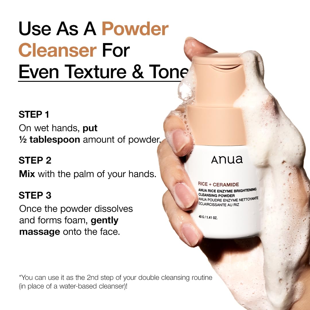 Anua Rice Enzyme Brightening Cleansing Powder, Rice Mask, Ceramide, Gentle Face Wash For Brightening, Radiant Skin, Facial Clean