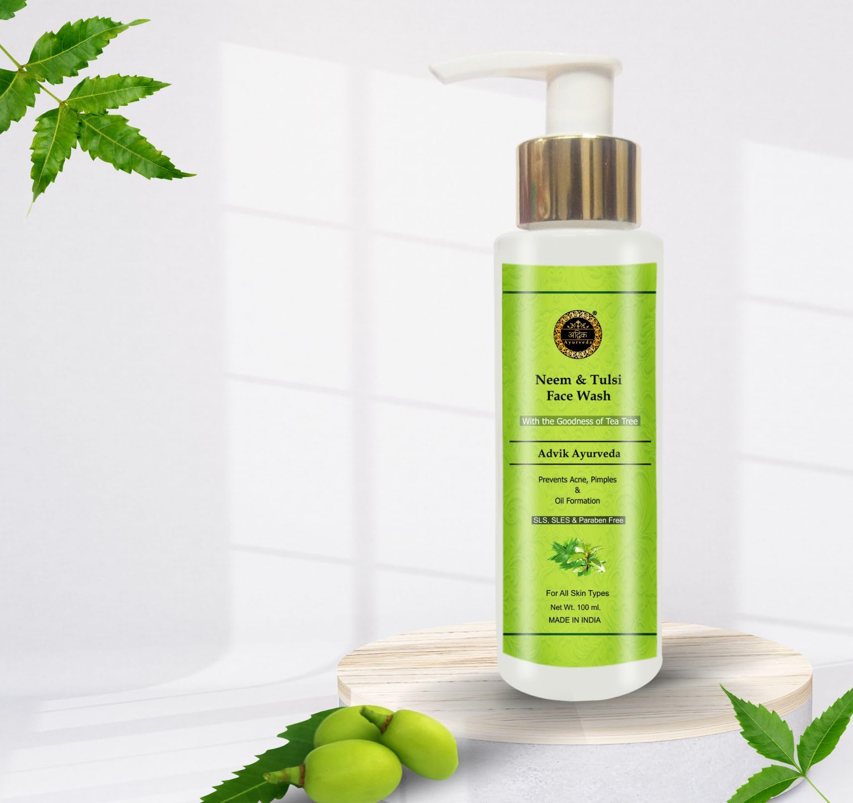 Advik Ayurveda Neem Basil Face Wash With Tea Tree For Acne And Pimples, | Anti Acne Neem Tulsi Face Wash | Acne Face Wash For M