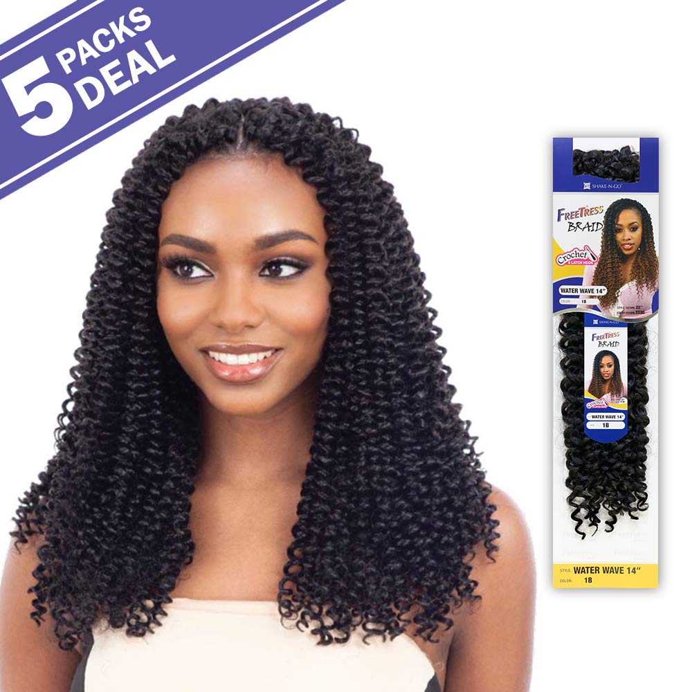 Multi Pack Deals! Freetress Crochet Braids Water Wave 14'' (5-Pack, 1B)