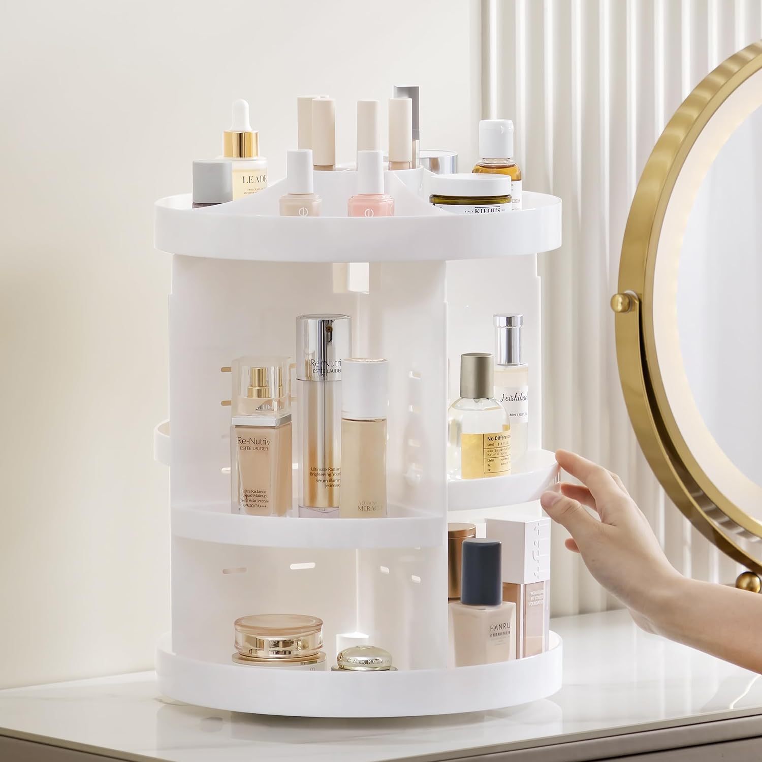 Hblife 360 Rotating Makeup Organizer Plus Size Adjustable Carousel Large Capacity Revolving Perfume Organizer Skincare Organizer