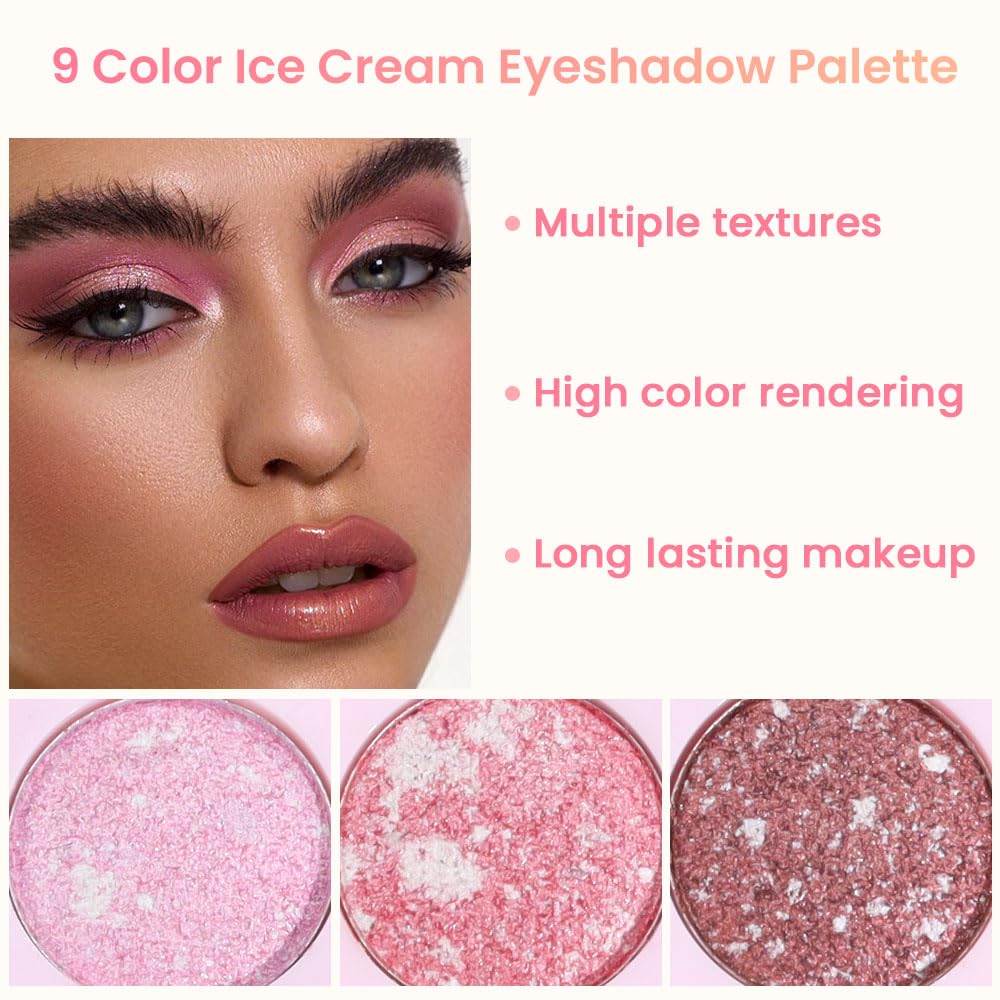 Amy'S Diary Pink Shimmer Eye Shadow Makeup Palette 9 Colors, Highly Pigmented Matte Glitter Shimmer Pearl Waterproof Party Spark