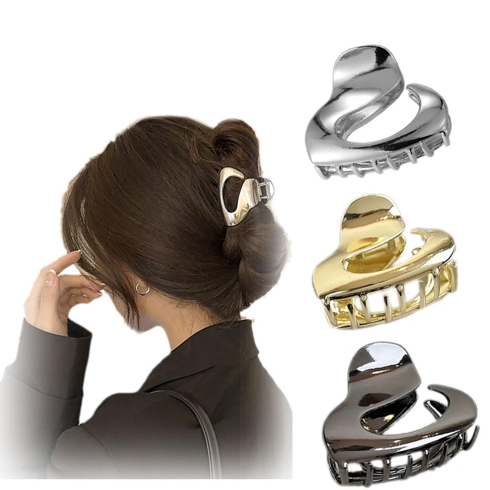 3 Pcs Metal Hair Claw Clips, Three Colors Of Hair Clips, Strong Hold Non-Slip Hair Catch Barrette Jaw Clamp For Long Hair, Fashi