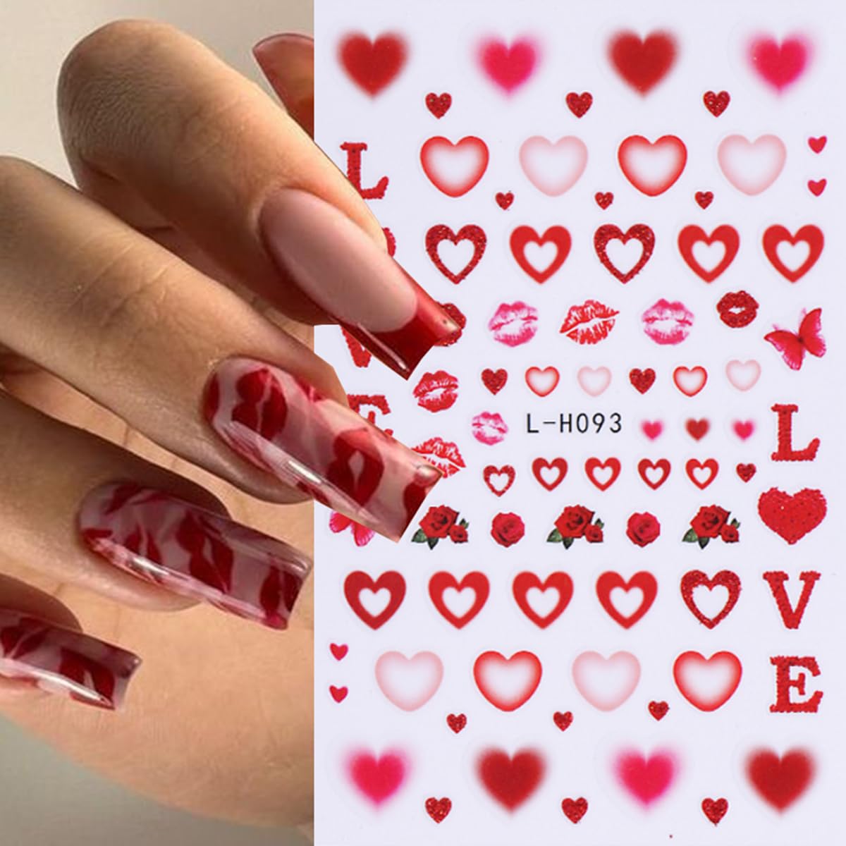 Valentine'S Day Nail Art Stickers Decals 6Pcs Love Heart Cartoon Valentines Nail Design 3D Self-Adhesive Nail Decals Supply Lip