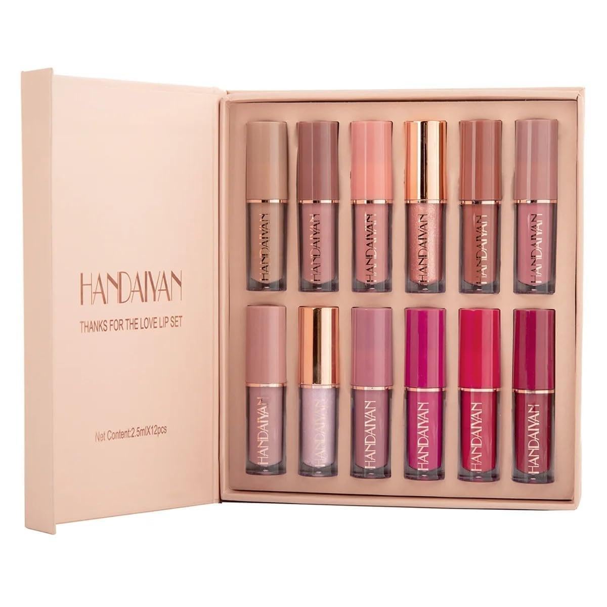 Handiyan Lipstick Set Of 12 Matte Velvet Mini Liquid Lipstick Set For Women  Long Lasting, Waterproof Lip Gloss Combo