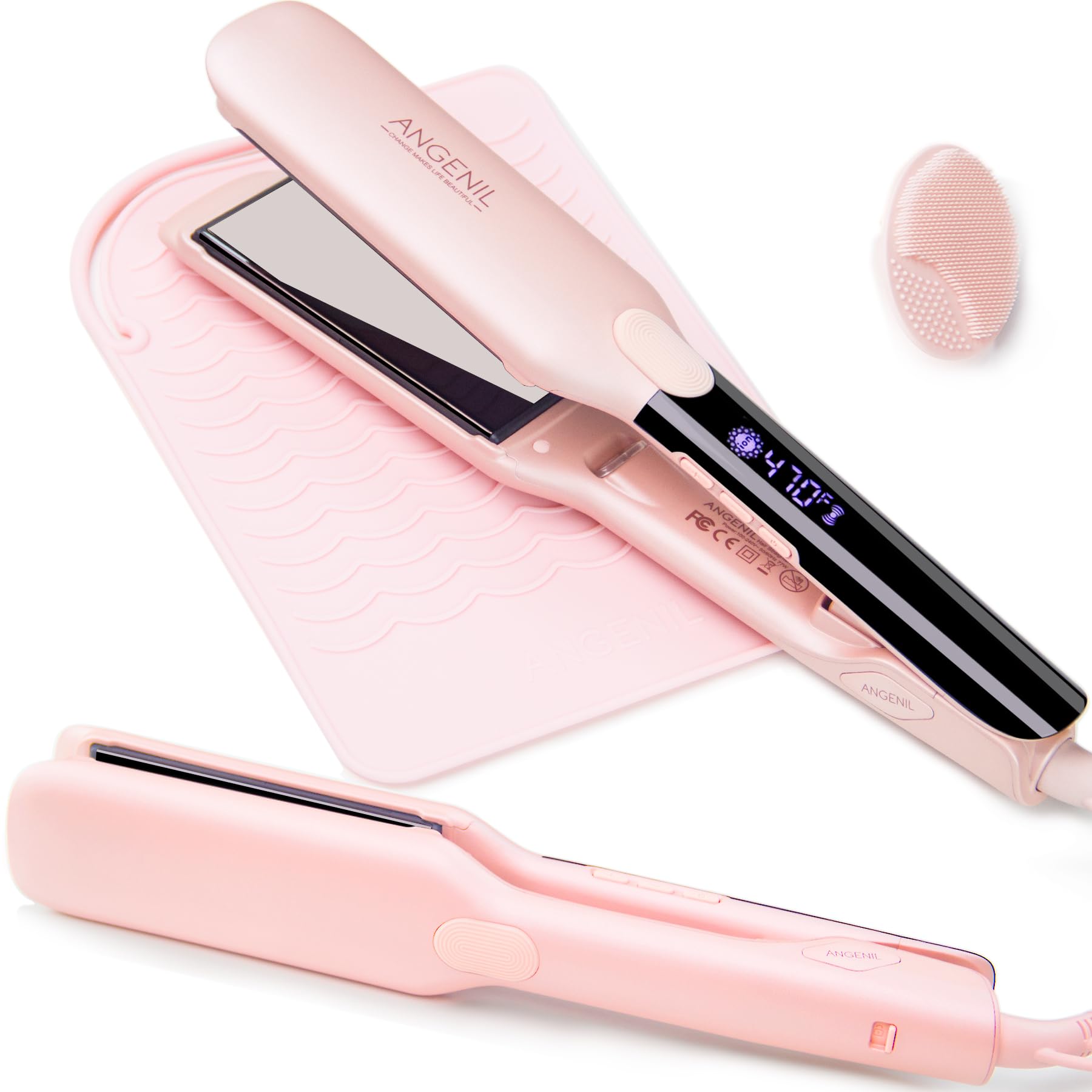 ANGENIL Pro Titanium Flat Iron Hair Straightener 1.75'' Wide, Salon Grade Dual Voltage Straightening and Curler 2-in-1 with Heat