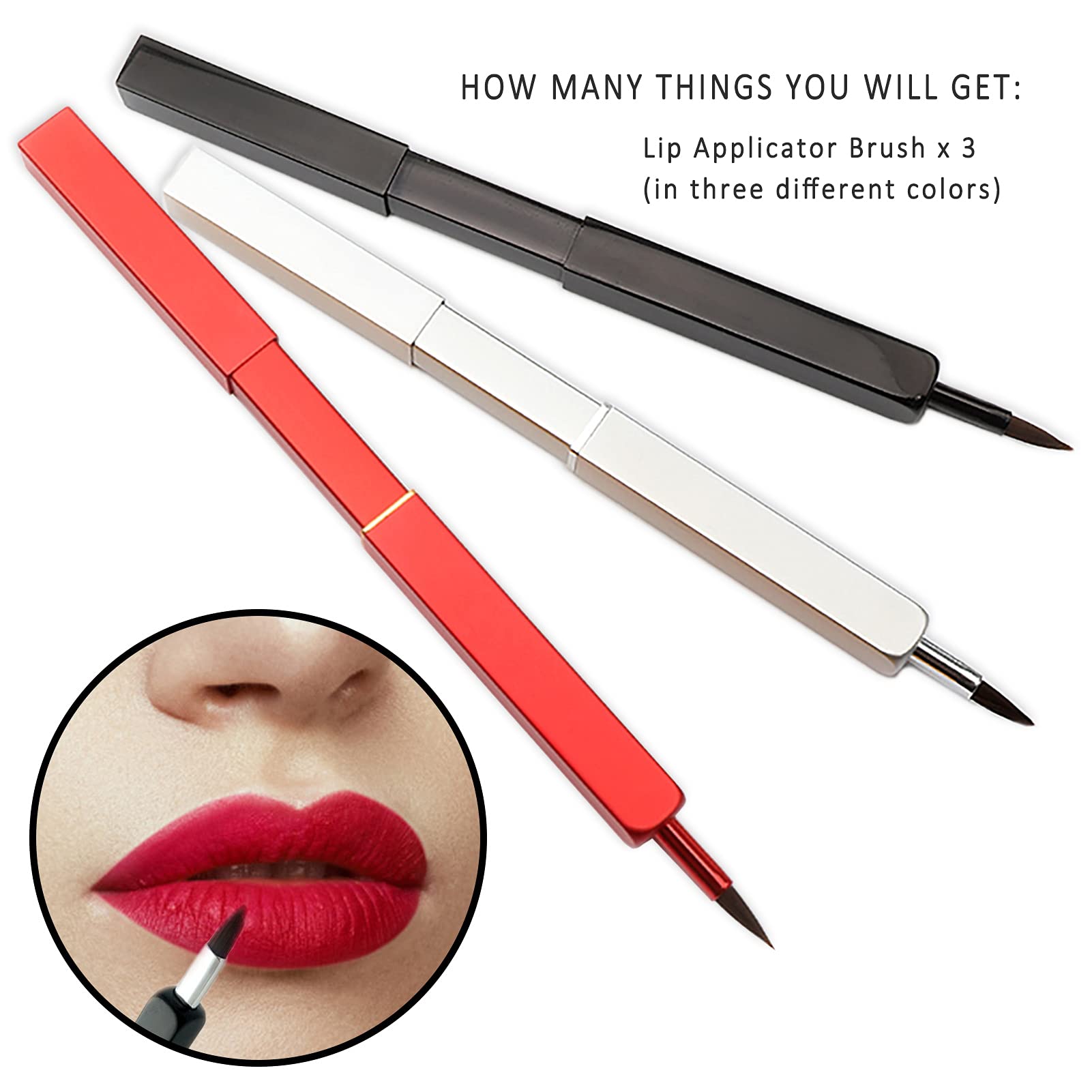 Lip Applicator Brush - 3 Pack Exquisite Professional Dustproof Retractable Lip Brush - Makeup Lipstick Lip Gloss Applicators (Bl
