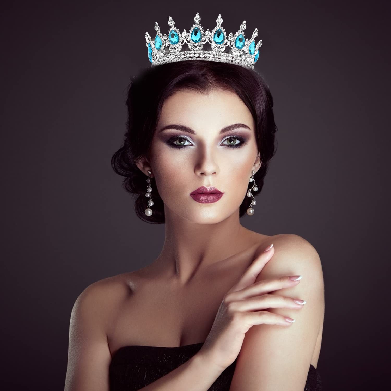 COCIDE Silver Crown for Women Lake Blue Crystal Wedding Tiara and Crowns for Girls Rhinestones Queen Headband Princess Hair Acce