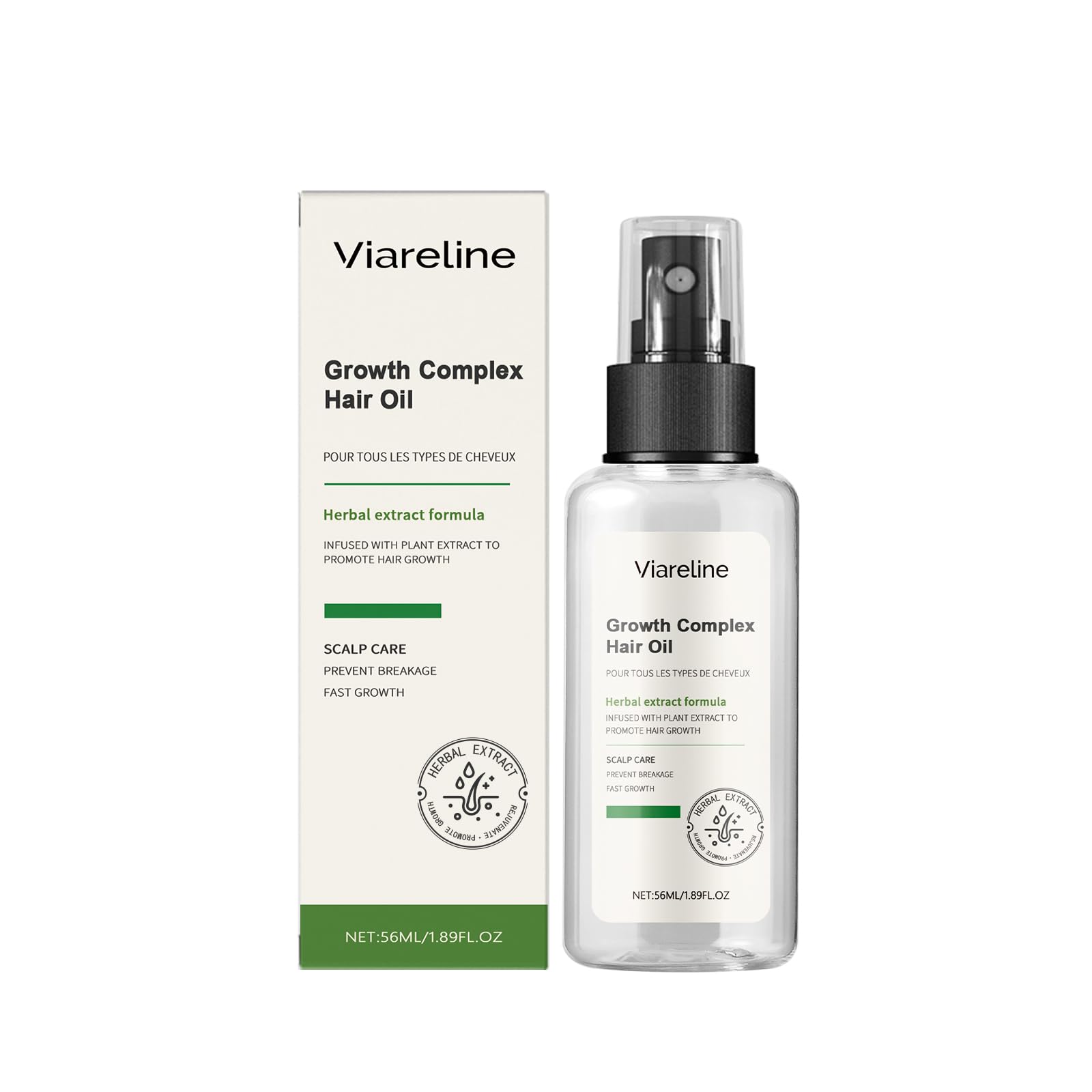 Viareline Growth Complex Hair Oil with Avocado Oil & Ginger Root Extract, Scalp Care, Breakage Prevention, 1.89 fl oz